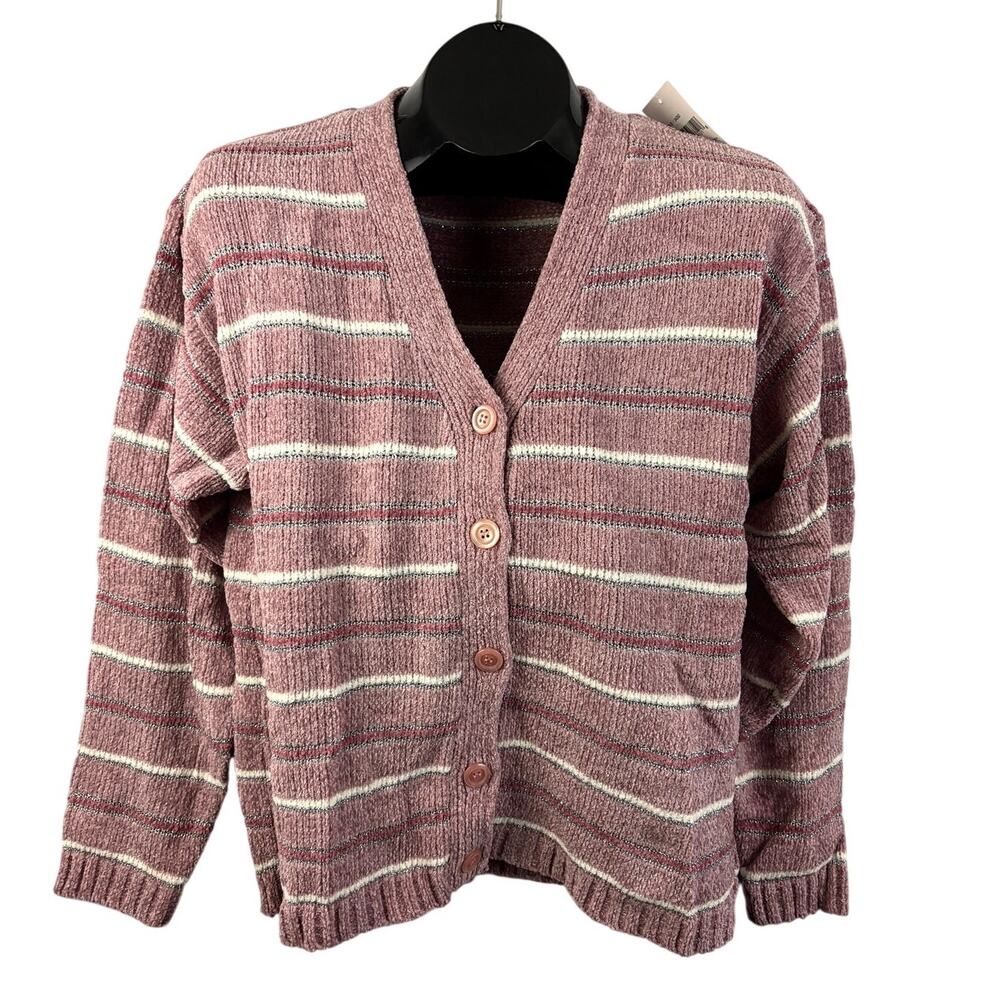 Vintage Erika & Co Ice Rose Metallic Stripe Cozy‎ Cardigan L NWT Grannycore 90s